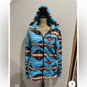Native American Aztec Southwest Fleece Sherpa Hoodie Full Zip Jacket S/M